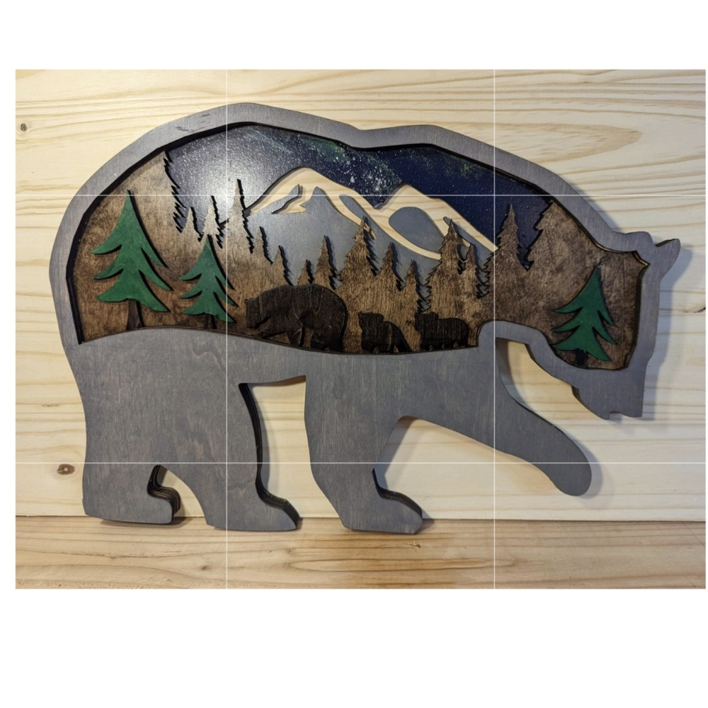 Handmade Wooden Layered Bear Sign Wall Decor